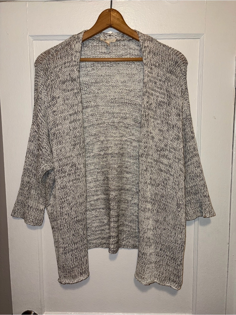 Eileen Fisher Open Front Cardigan Linen Cotton XL Knit Lagenlook Gray Boho